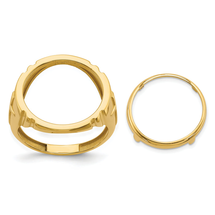 14k Men's Polished with Cross Sides 16.5mm Coin Bezel Ring-CR10/10AE
