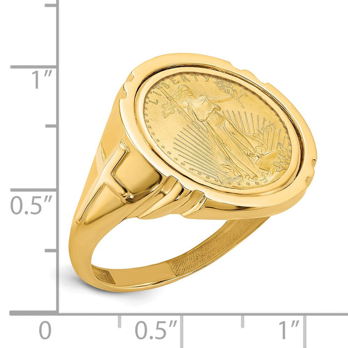 Wideband Distinguished Coin Jewelry 14k Men's Polished with Cross Sides Mounted 1/10oz American Eagle Coin Bezel Ring-CR10/10AEC
