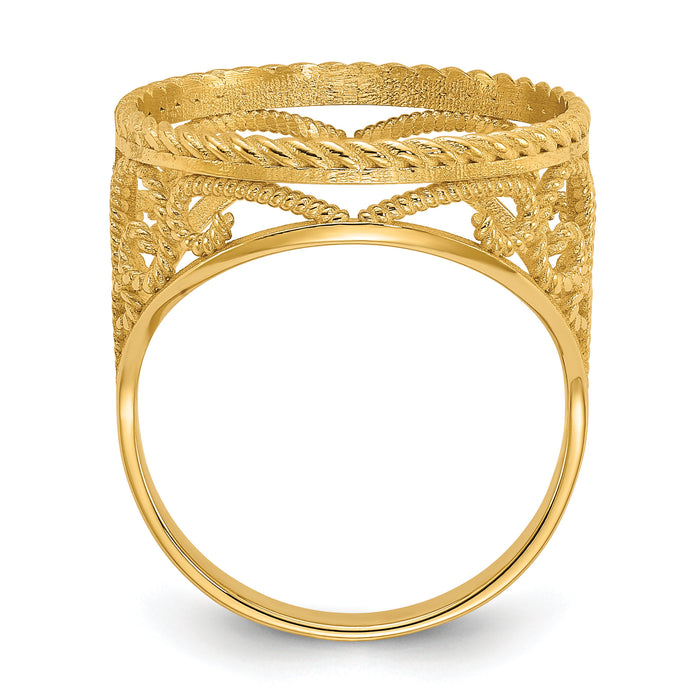 14k Ladies' D/C & Twisted Wire Scroll Design 16.5mm Coin Bezel Ring-CR11D/10AE
