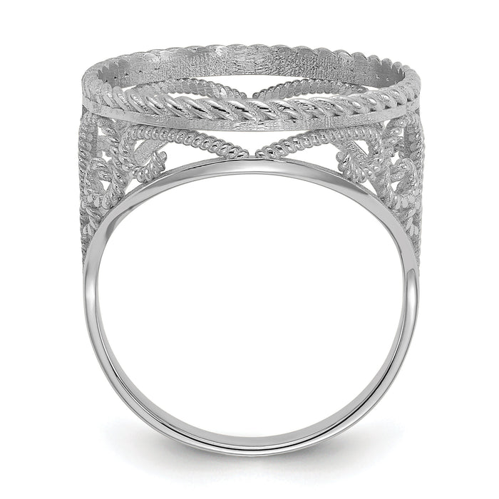 14kw Ladies' D/C & Twisted Wire Scroll 16.5mm Coin Bezel Ring-CR11WD/10AE