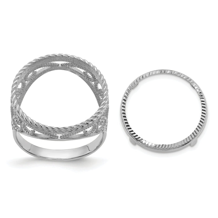 14kw Ladies' D/C & Twisted Wire Scroll 16.5mm Coin Bezel Ring-CR11WD/10AE