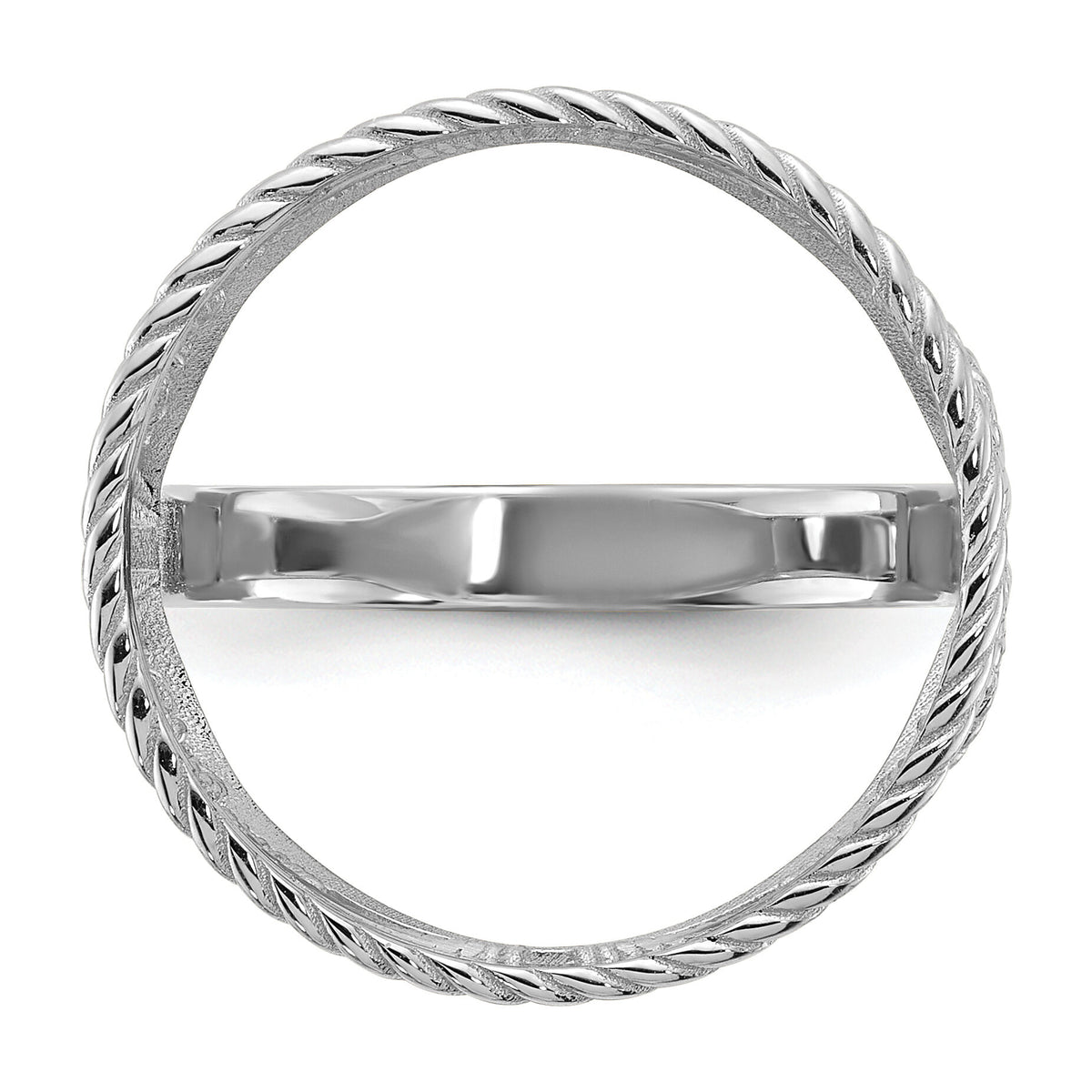 14kw Ladies' Polished & Twisted Wire Scroll Design 16.5mm Coin Bezel Ring-CR11W/10AE