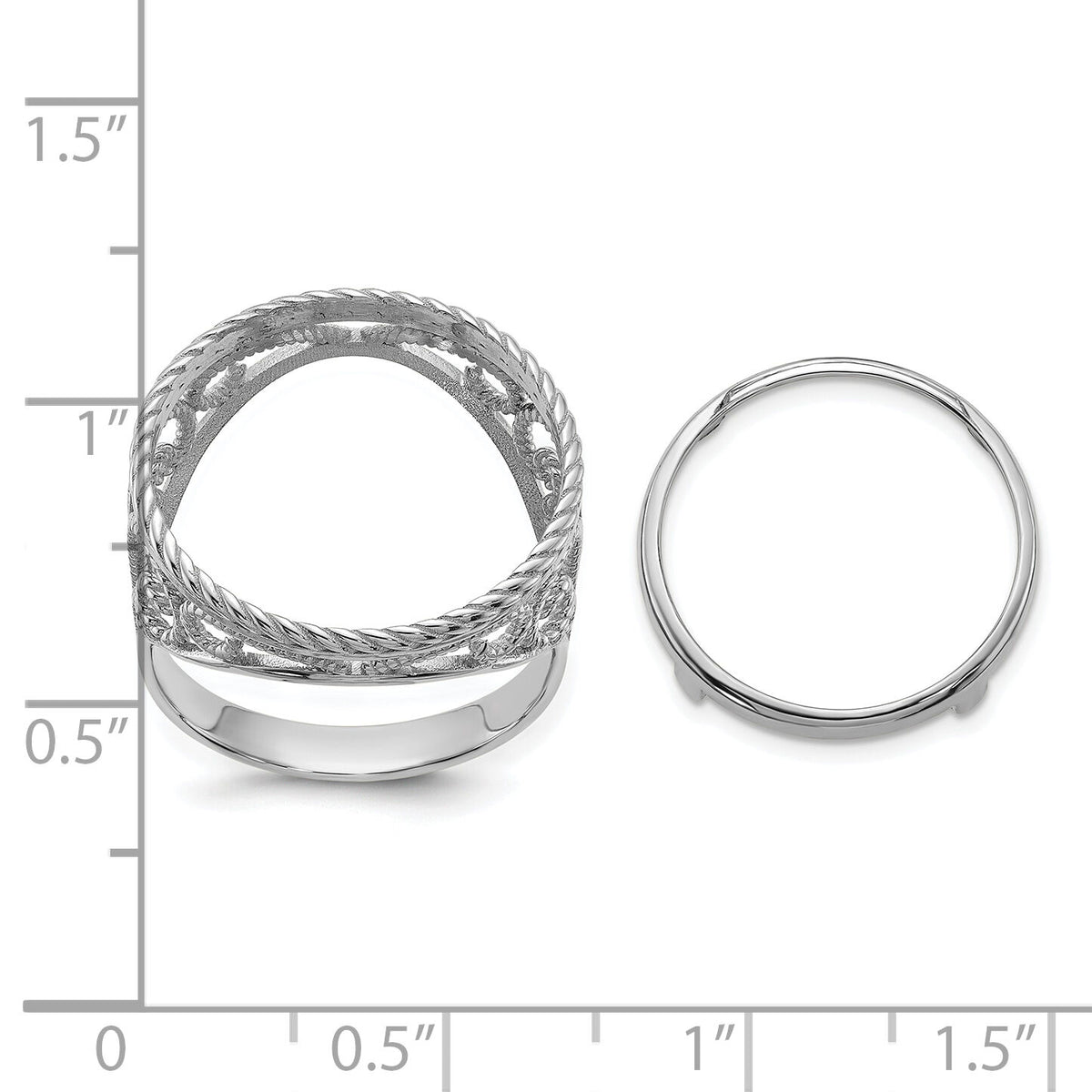 14kw Ladies' Polished & Twisted Wire Scroll Design 16.5mm Coin Bezel Ring-CR11W/10AE