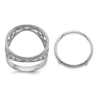 14kw Ladies' Polished & Twisted Wire Scroll Design 16.5mm Coin Bezel Ring-CR11W/10AE