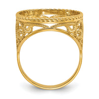 14k Ladies' Polished & Twisted Wire Scroll Design 16.5mm Coin Bezel Ring-CR11/10AE