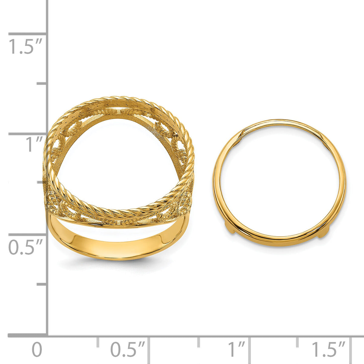 14k Ladies' Polished & Twisted Wire Scroll Design 16.5mm Coin Bezel Ring-CR11/10AE