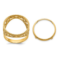 14k Ladies' Polished & Twisted Wire Scroll Design 16.5mm Coin Bezel Ring-CR11/10AE