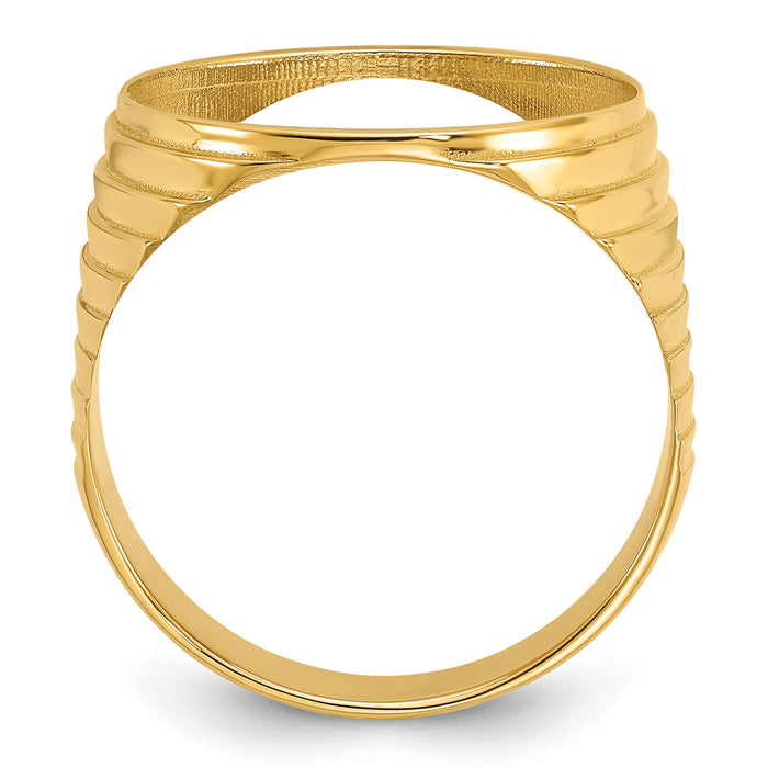 14k Men's Polished & Diamond-cut Ribbed Edge 16.5mm Coin Bezel Ring-CR12D/10AE