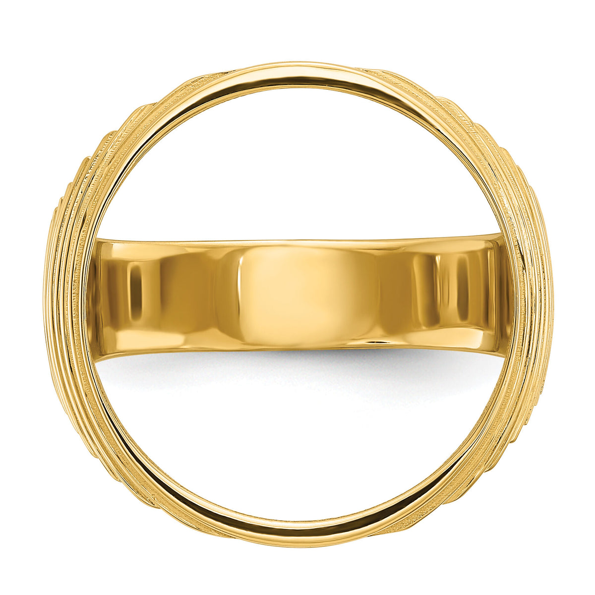 14k Men's Polished & Diamond-cut Ribbed Edge 16.5mm Coin Bezel Ring-CR12D/10AE