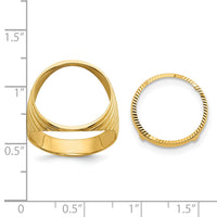14k Men's Polished & Diamond-cut Ribbed Edge 16.5mm Coin Bezel Ring-CR12D/10AE
