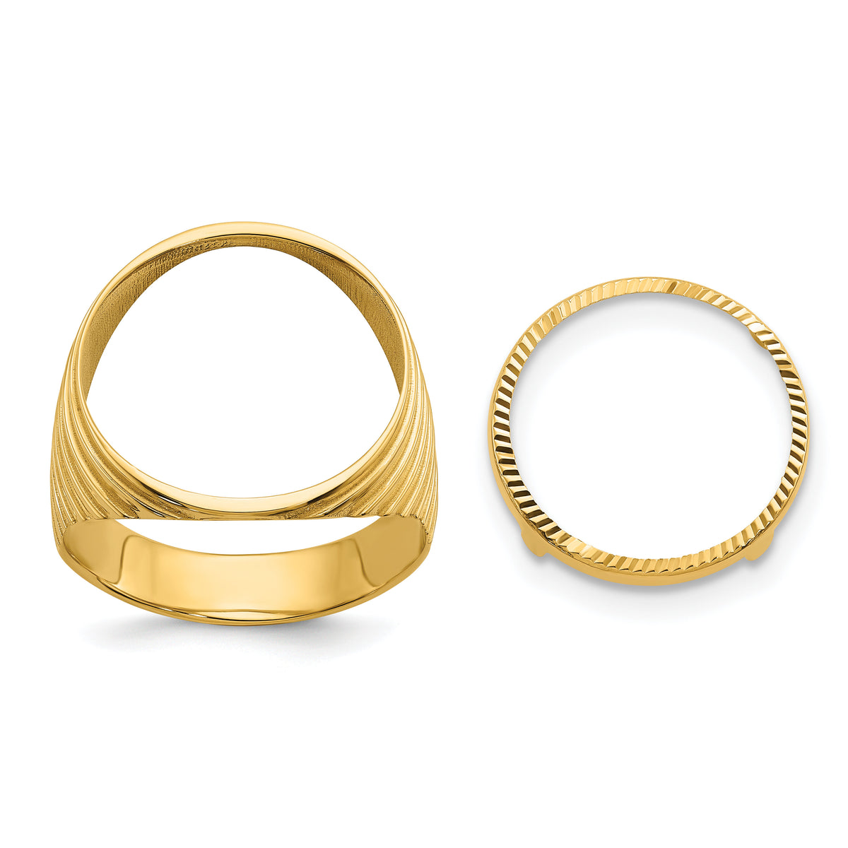 14k Men's Polished & Diamond-cut Ribbed Edge 16.5mm Coin Bezel Ring-CR12D/10AE