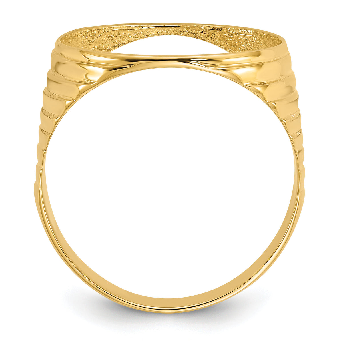 14k Men's Polished Ribbed Edge 16.5mm Coin Bezel Ring-CR12/10AE