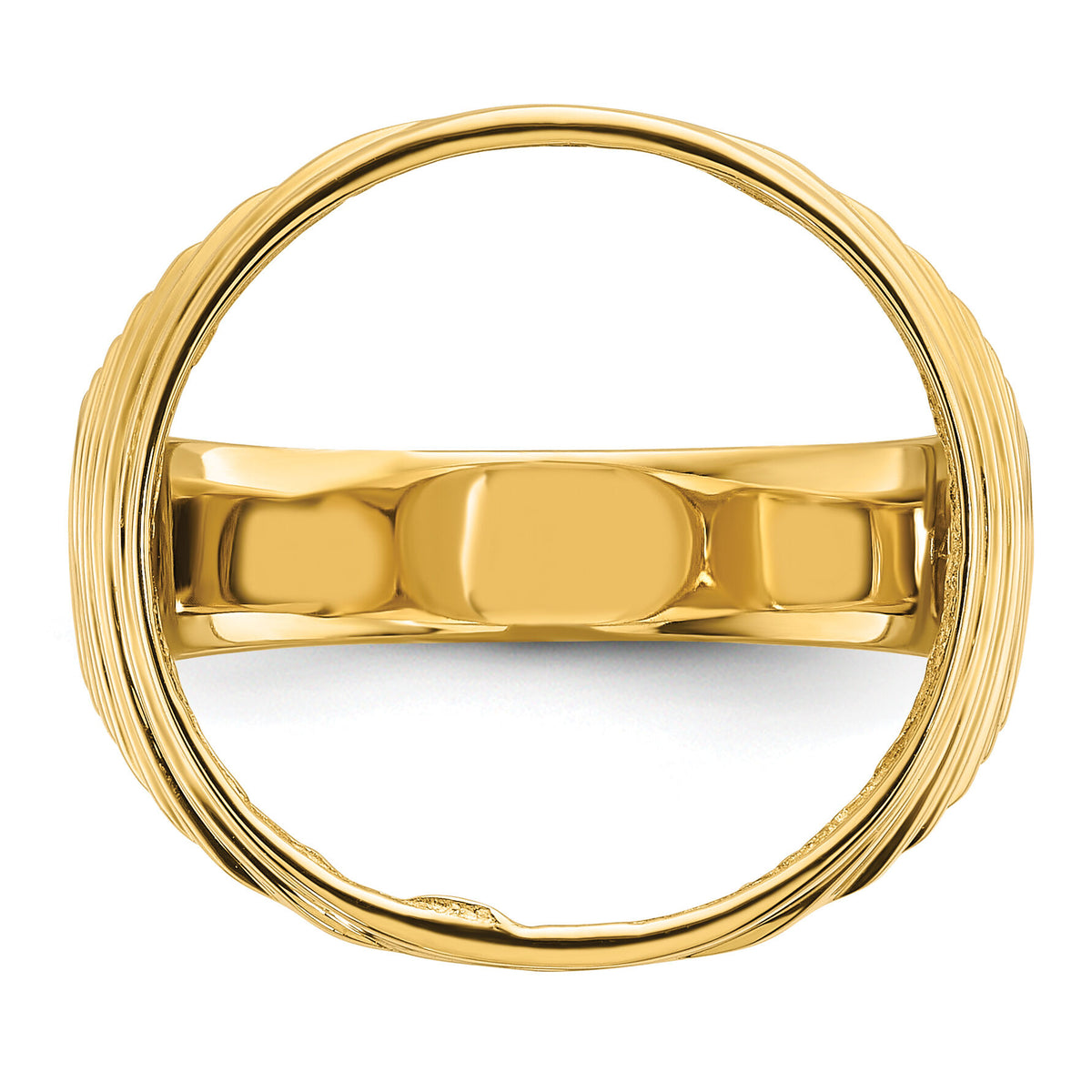 14k Men's Polished Ribbed Edge 16.5mm Coin Bezel Ring-CR12/10AE