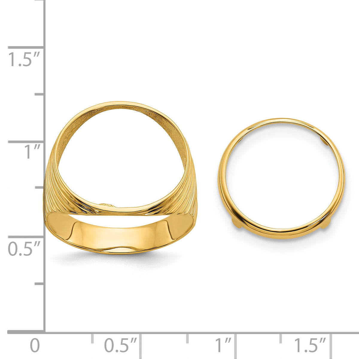 14k Men's Polished Ribbed Edge 16.5mm Coin Bezel Ring-CR12/10AE