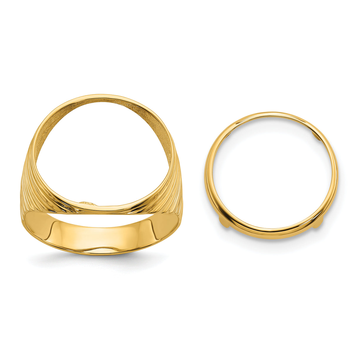 14k Men's Polished Ribbed Edge 16.5mm Coin Bezel Ring-CR12/10AE