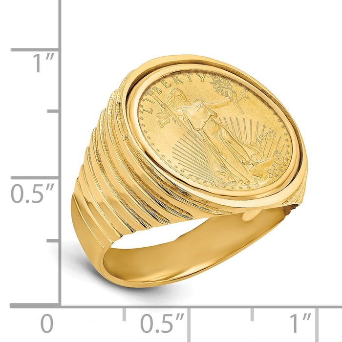 Wideband Distinguished Coin Jewelry 14k Men's Polished Ribbed Edge Mounted 1/10oz American Eagle Coin Bezel Ring-CR12/10AEC