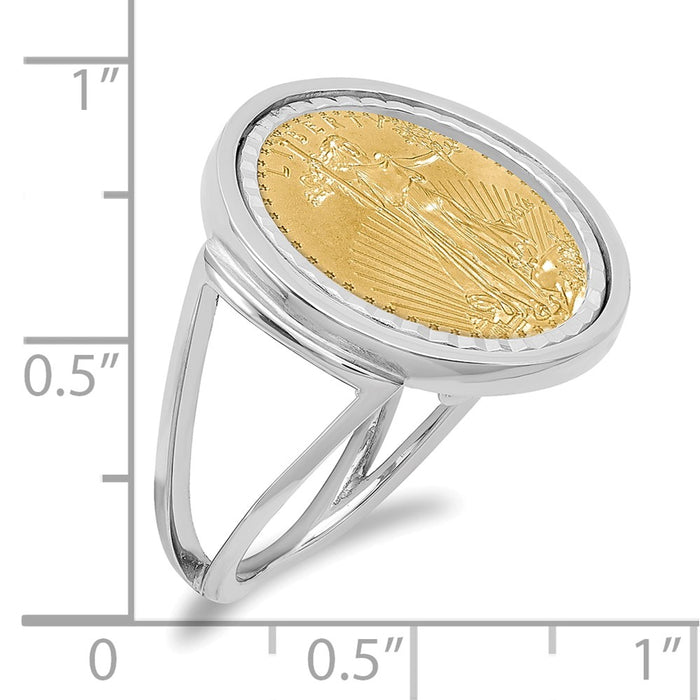 Wideband Distinguished Coin Jewelry 14k White Gold Ladies' Polished and Diamond-cut Mounted 1/10oz American Eagle Coin Bezel Ring-CR13WD/10AEC