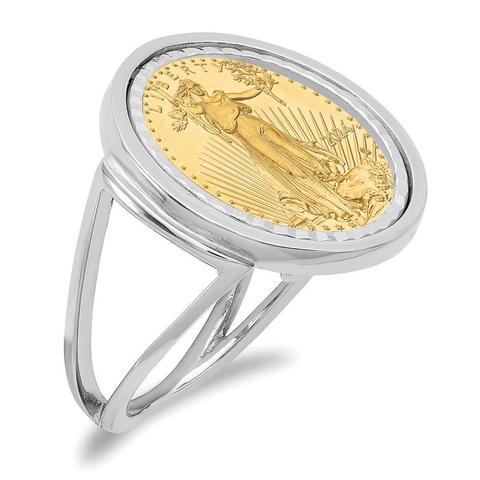 14kw Ladies' Polished and D/C Mounted 1/10oz AM Eagle Coin Bezel Ring-CR13WD/10AEC