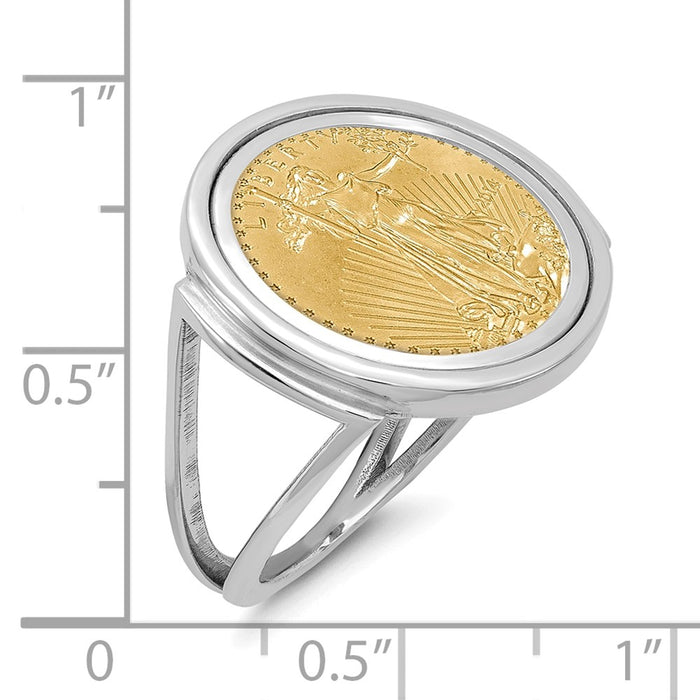 Wideband Distinguished Coin Jewelry 14k White Gold Ladies' Polished Mounted 1/10oz American Eagle Coin Bezel Ring-CR13W/10AEC