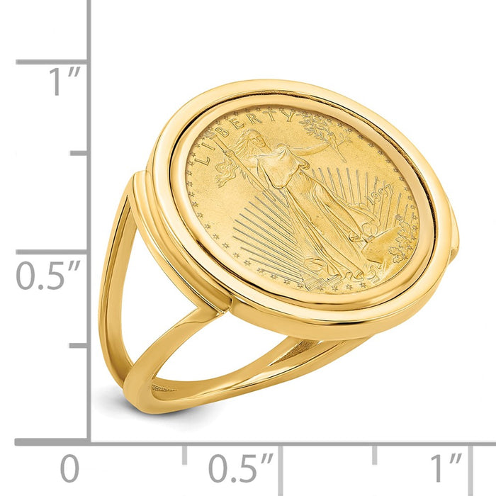 Wideband Distinguished Coin Jewelry 14k Ladies' Polished Mounted 1/10oz American Eagle Coin Bezel Ring-CR13/10AEC
