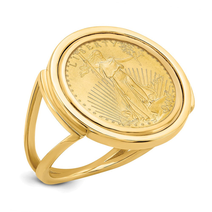 Wideband Distinguished Coin Jewelry 14k Ladies' Polished Mounted 1/10oz American Eagle Coin Bezel Ring-CR13/10AEC