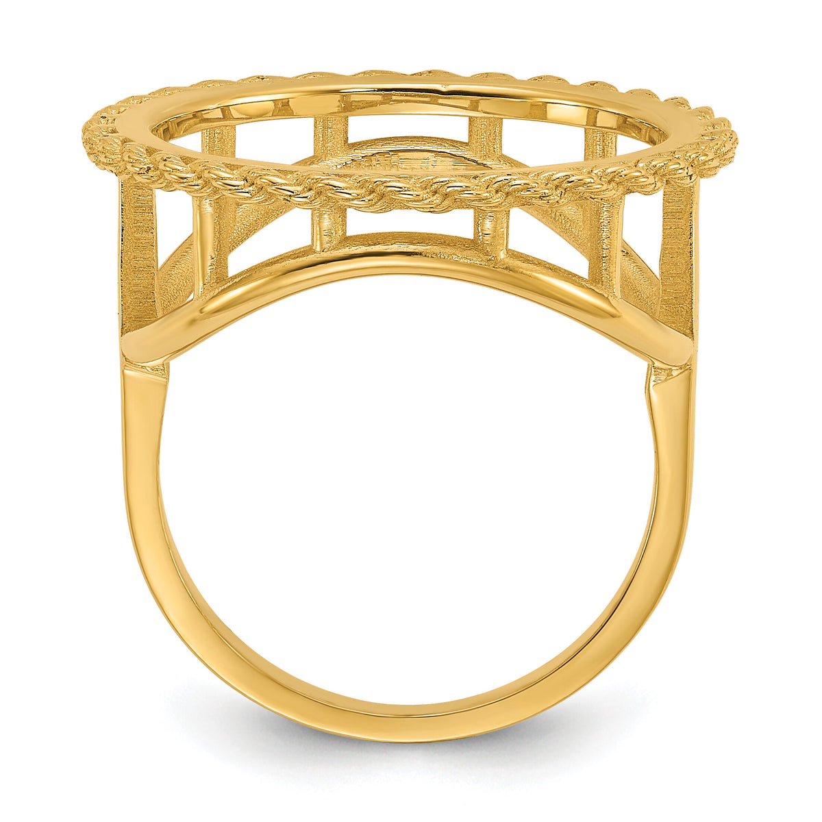 14k Ladies' Polished Textured D/C Rope Edge 16.5mm Coin Bezel Ring-CR14D/10AE