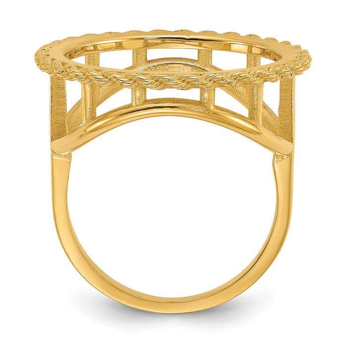 14k Ladies' Polished Textured D/C Rope Edge 16.5mm Coin Bezel Ring-CR14D/10AE