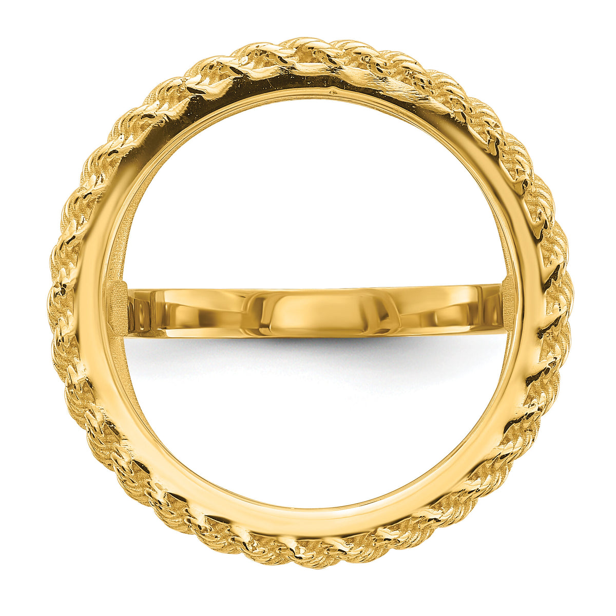 14k Ladies' Polished Textured D/C Rope Edge 16.5mm Coin Bezel Ring-CR14D/10AE