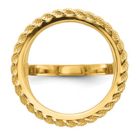 14k Ladies' Polished Textured D/C Rope Edge 16.5mm Coin Bezel Ring-CR14D/10AE