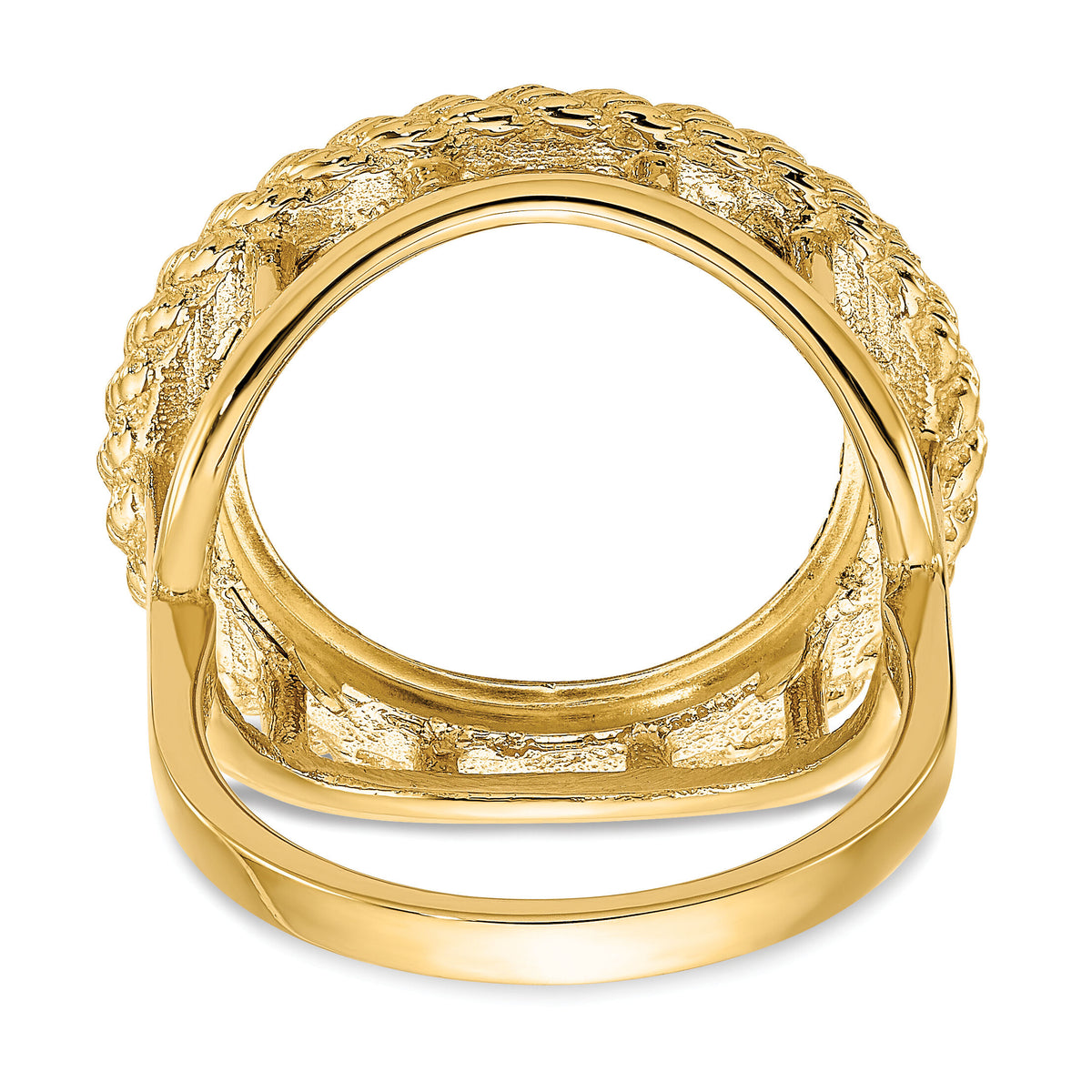 14k Ladies' Polished Textured D/C Rope Edge 16.5mm Coin Bezel Ring-CR14D/10AE