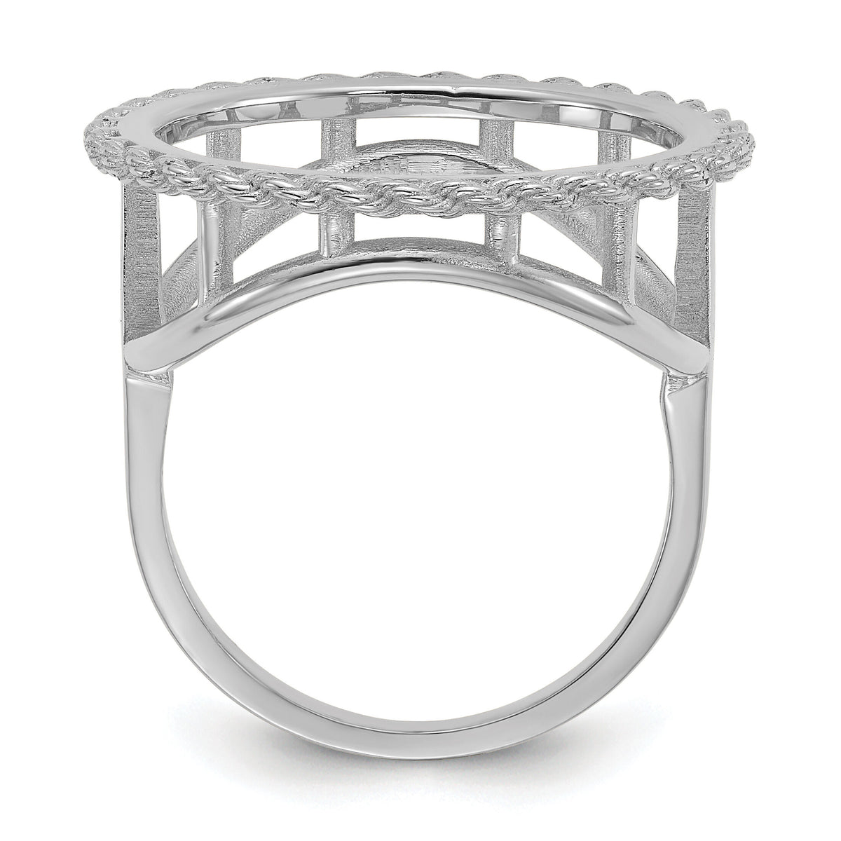 14kw Ladies' Polished Textured D/C Rope Edge 16.5mm Coin Bezel Ring-CR14WD/10AE