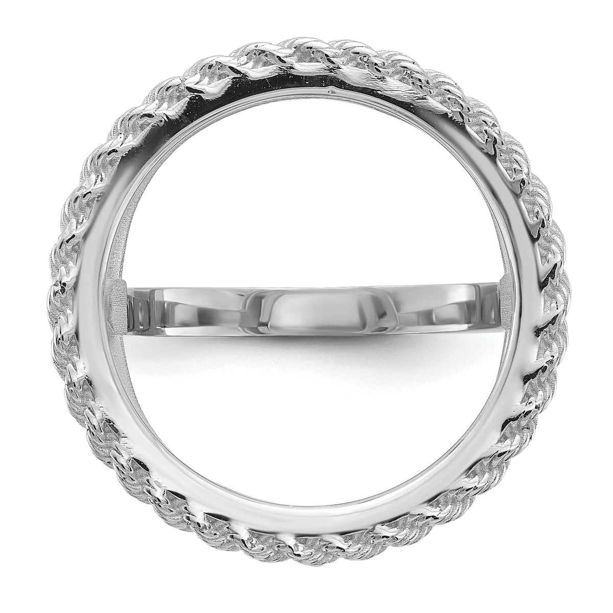 14kw Ladies' Polished Textured D/C Rope Edge 16.5mm Coin Bezel Ring-CR14WD/10AE