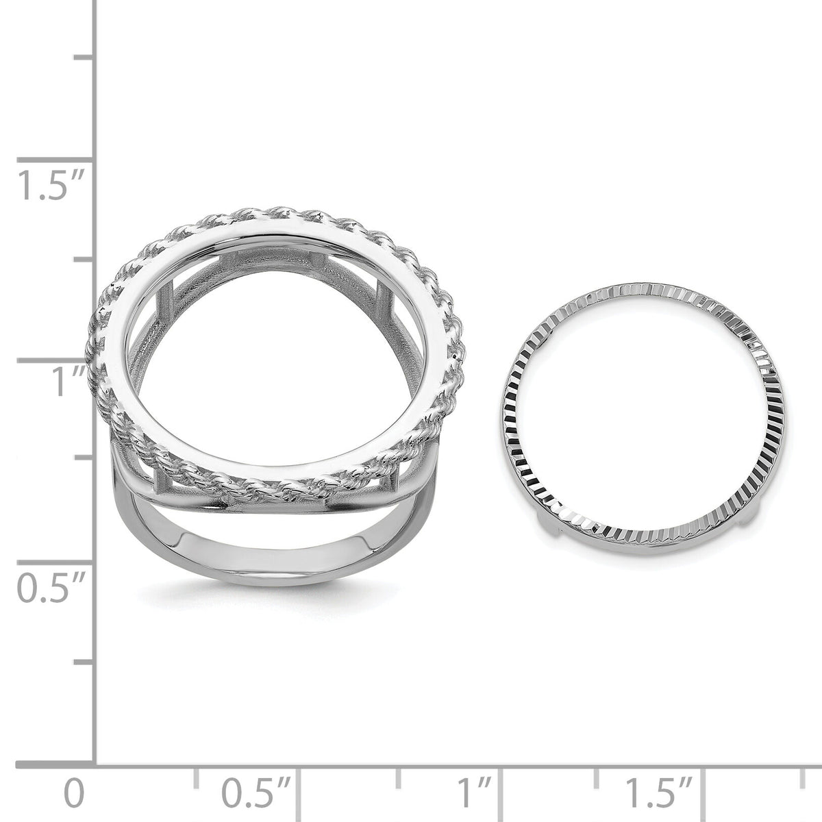 14kw Ladies' Polished Textured D/C Rope Edge 16.5mm Coin Bezel Ring-CR14WD/10AE