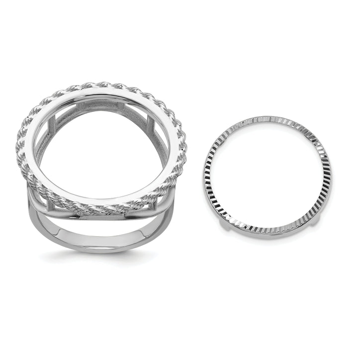 14kw Ladies' Polished Textured D/C Rope Edge 16.5mm Coin Bezel Ring-CR14WD/10AE