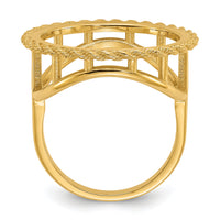 14k Ladies' Polished and Textured Rope Edge 16.5mm Coin Bezel Ring-CR14/10AE