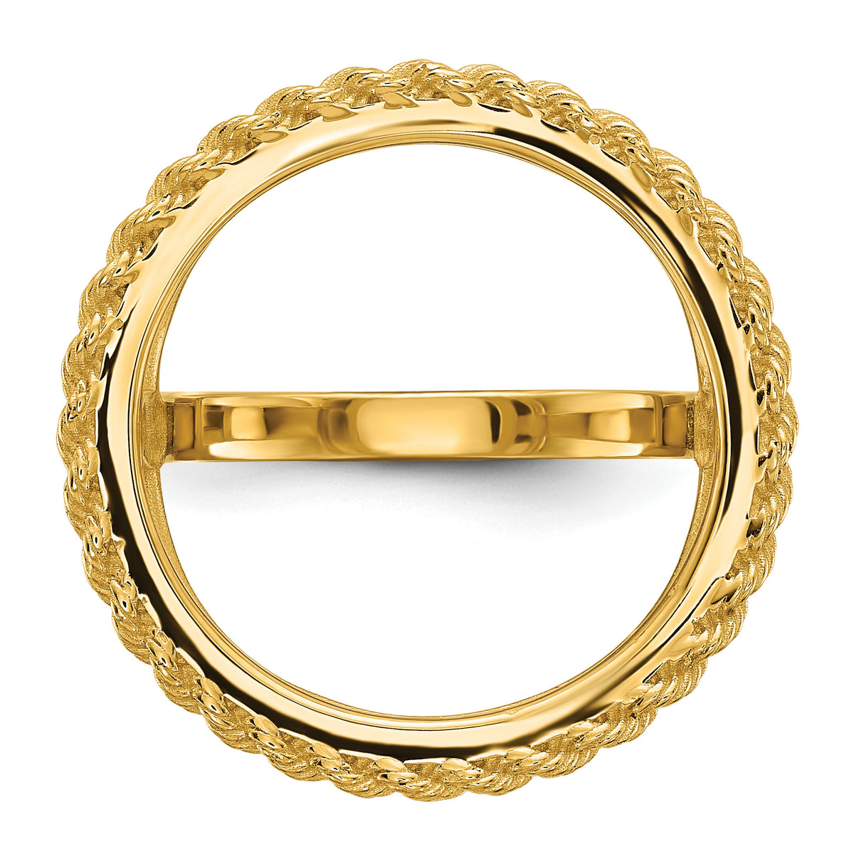 14k Ladies' Polished and Textured Rope Edge 16.5mm Coin Bezel Ring-CR14/10AE