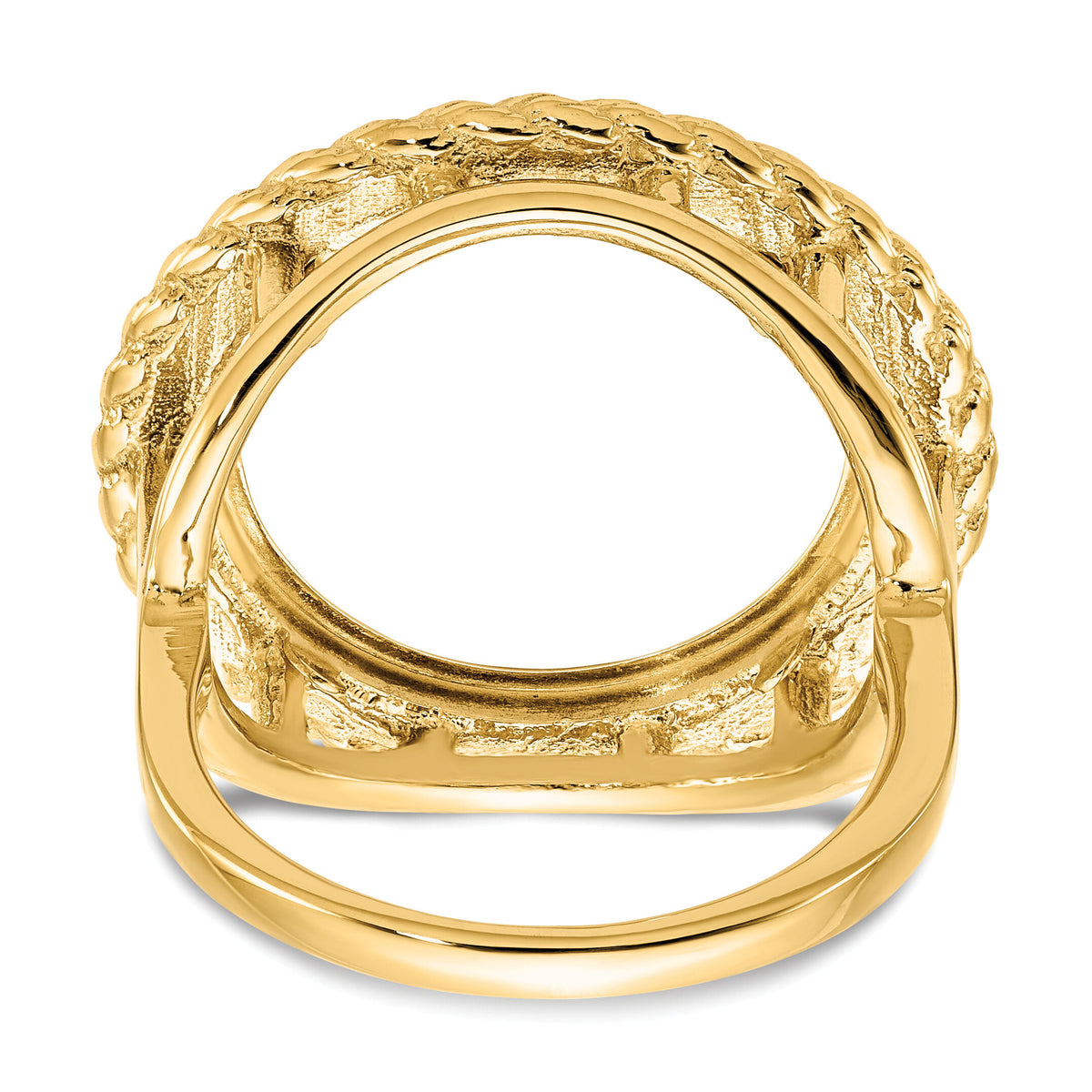 14k Ladies' Polished and Textured Rope Edge 16.5mm Coin Bezel Ring-CR14/10AE