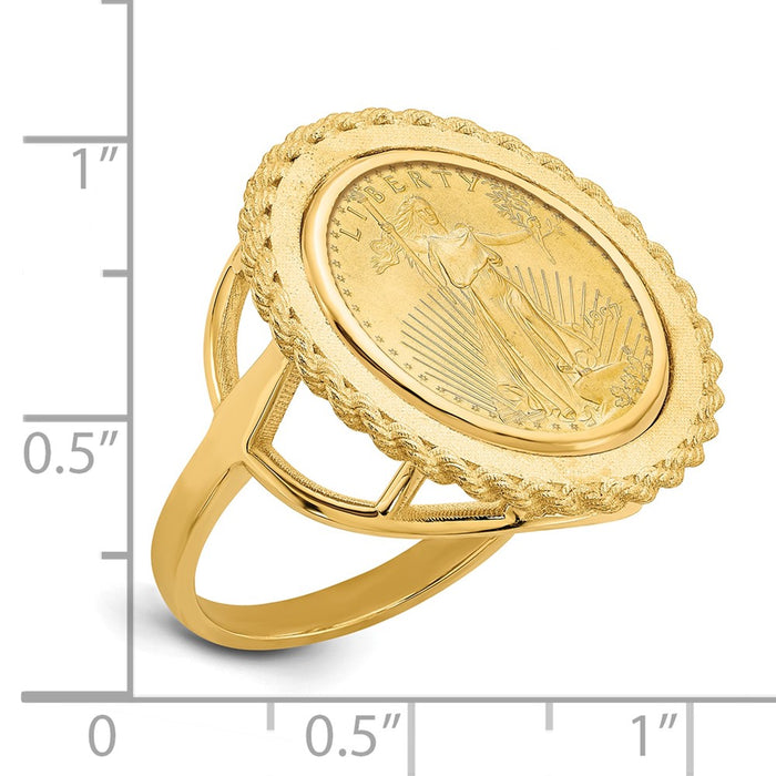 Wideband Distinguished Coin Jewelry 14k Ladies' Polished and Textured Rope Edge Mounted 1/10oz American Eagle Coin Bezel Ring-CR14/10AEC