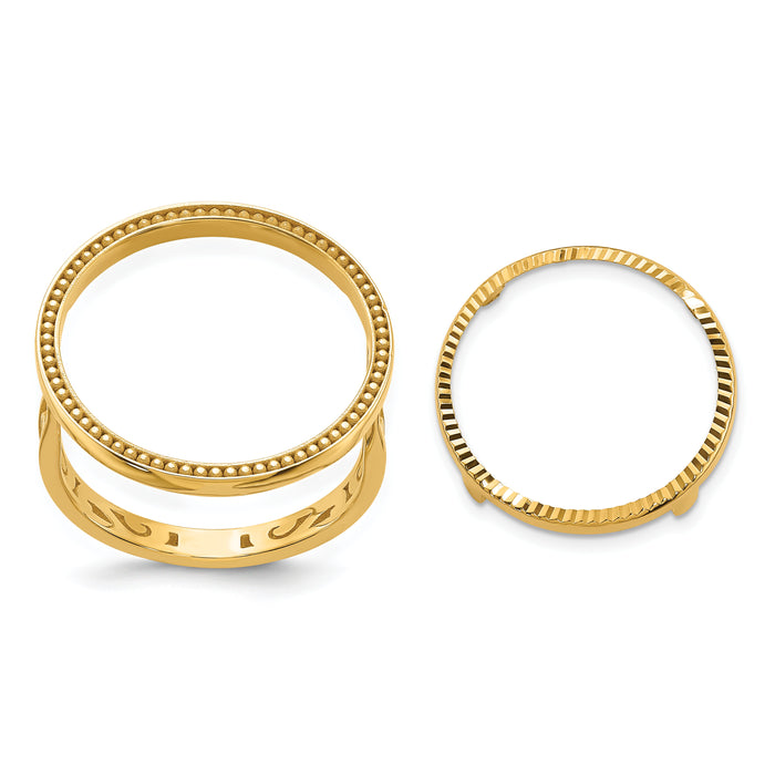 14k Ladies' Polished D/C Filigree & Beaded 16.5mm Coin Bezel Ring-CR1D/10AE
