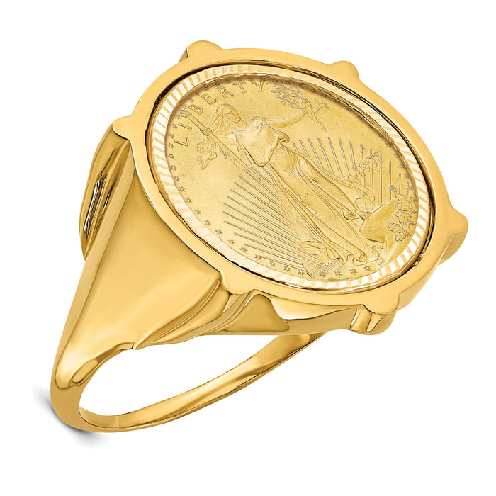 14k Men's Polished D/C Fluted Mounted 1/10oz AM Eagle Coin Bezel Ring-CR2D/10AEC
