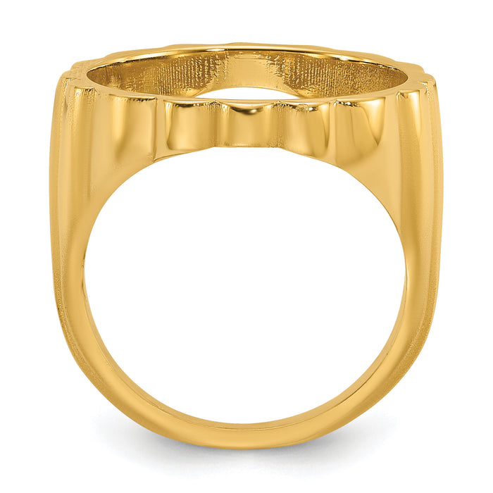 14k Ladies' Polished and Diamond-cut Fluted 16.5mm Coin Bezel Ring-CR3D/10AE