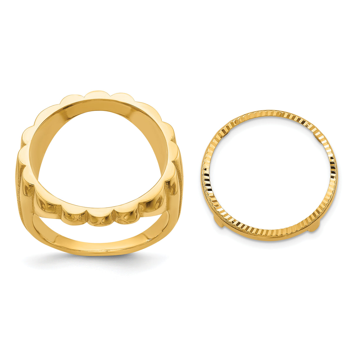 14k Ladies' Polished and Diamond-cut Fluted 16.5mm Coin Bezel Ring-CR3D/10AE