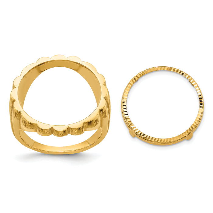 14k Ladies' Polished and Diamond-cut Fluted 16.5mm Coin Bezel Ring-CR3D/10AE