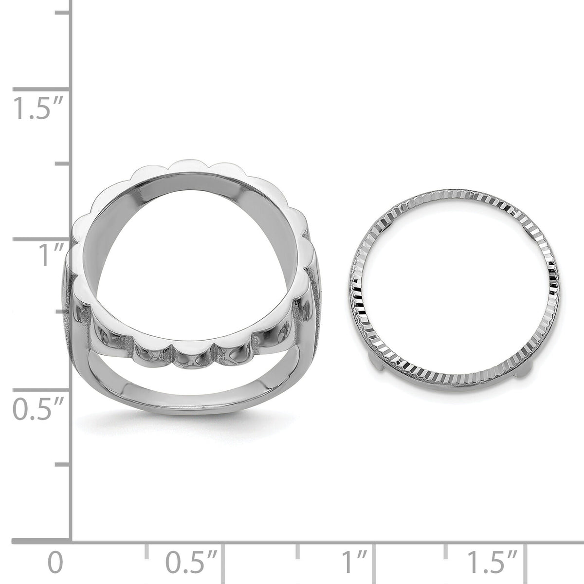 14kw Ladies' Polished and Diamond-cut Fluted 16.5mm Coin Bezel Ring-CR3WD/10AE