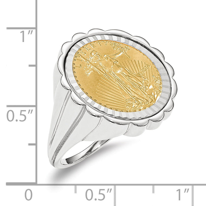 14kw Ladies' Polished D/C Fluted Mntd 1/10oz AM Eagle Coin Bezel Ring-CR3WD/10AEC