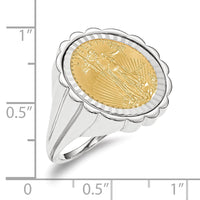 Wideband Distinguished Coin Jewelry 14k White Gold Ladies' Polished and Diamond-cut Fluted Mounted 1/10oz American Eagle Coin Bezel Ring-CR3WD/10AEC