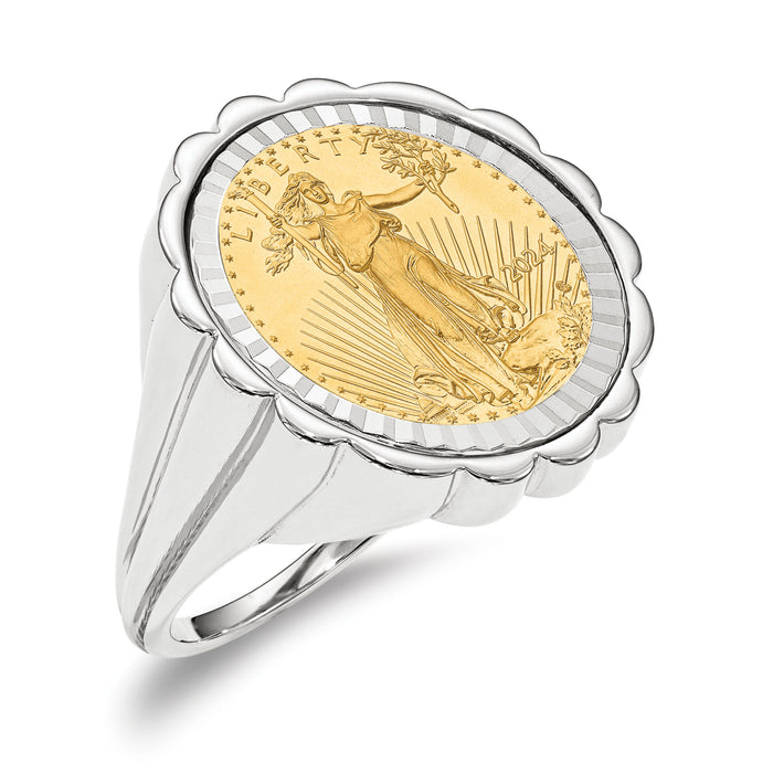 14kw Ladies' Polished D/C Fluted Mntd 1/10oz AM Eagle Coin Bezel Ring-CR3WD/10AEC