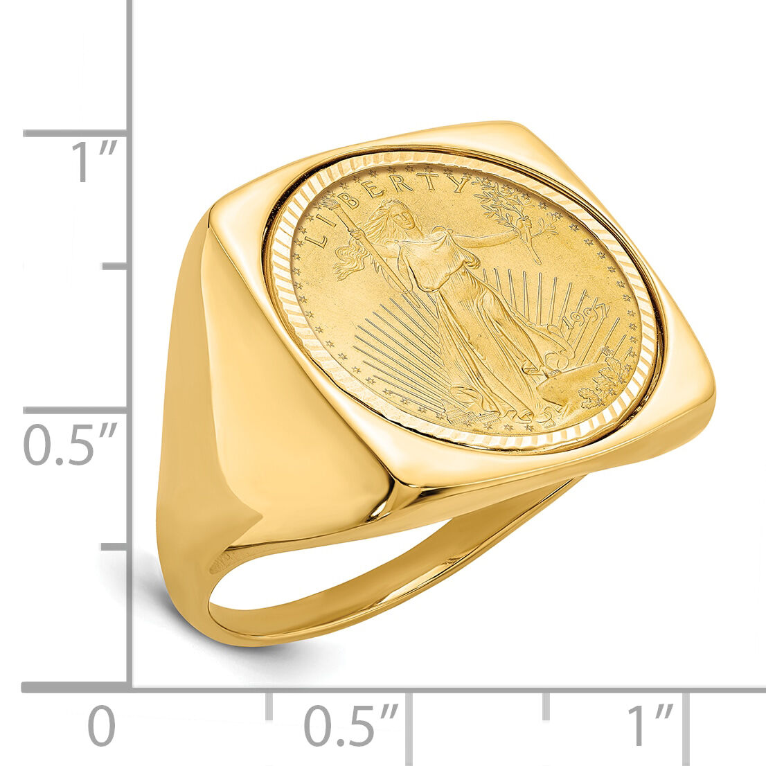 14k Men's Polished D/C Square Mounted 1/10oz AM Eagle Coin Bezel Ring-CR4D/10AEC