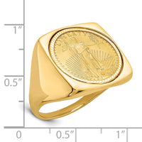 14k Men's Polished D/C Square Mounted 1/10oz AM Eagle Coin Bezel Ring-CR4D/10AEC