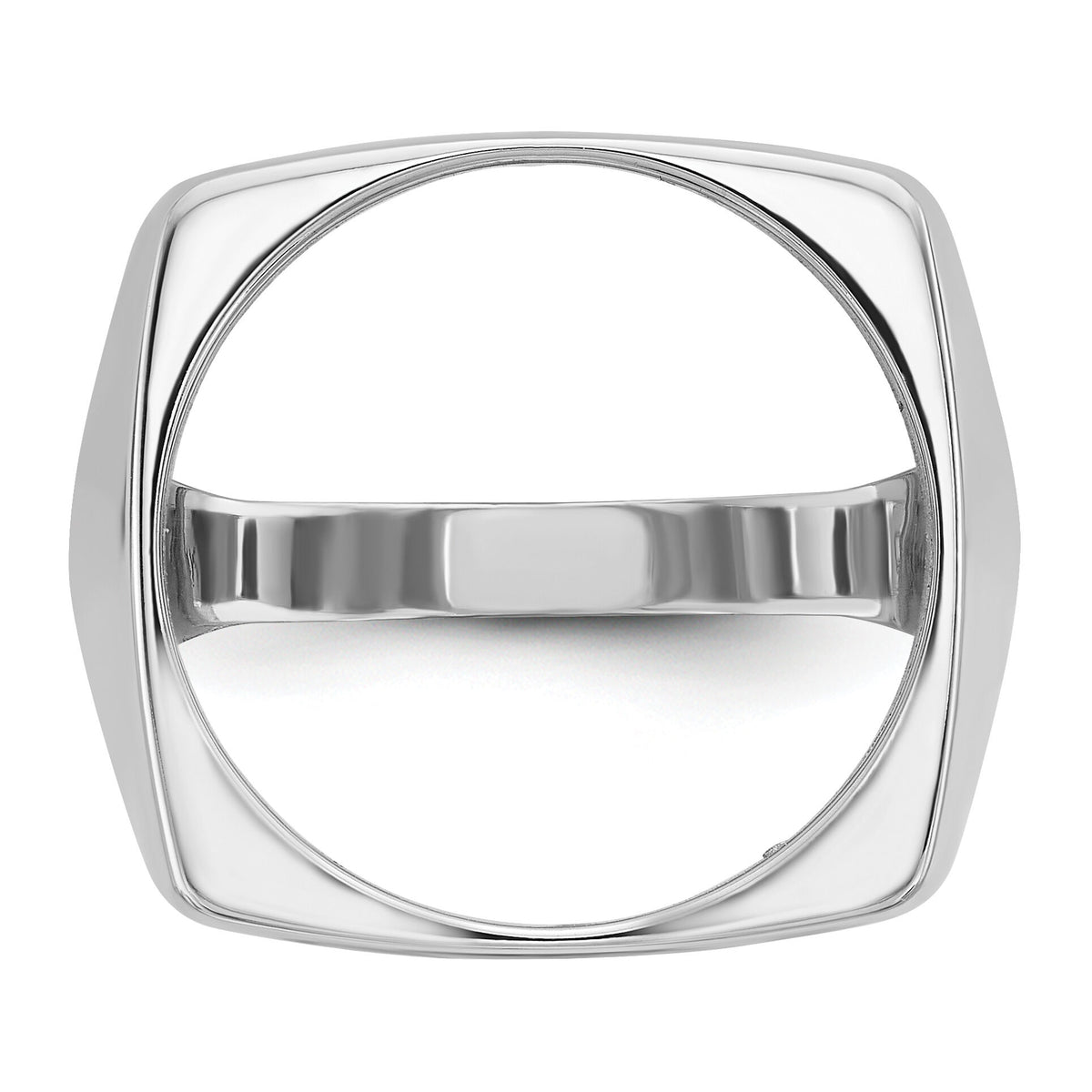 14k White Gold Men's Polished Square Shaped 16.5mm Coin Bezel Ring-CR4W/10AE